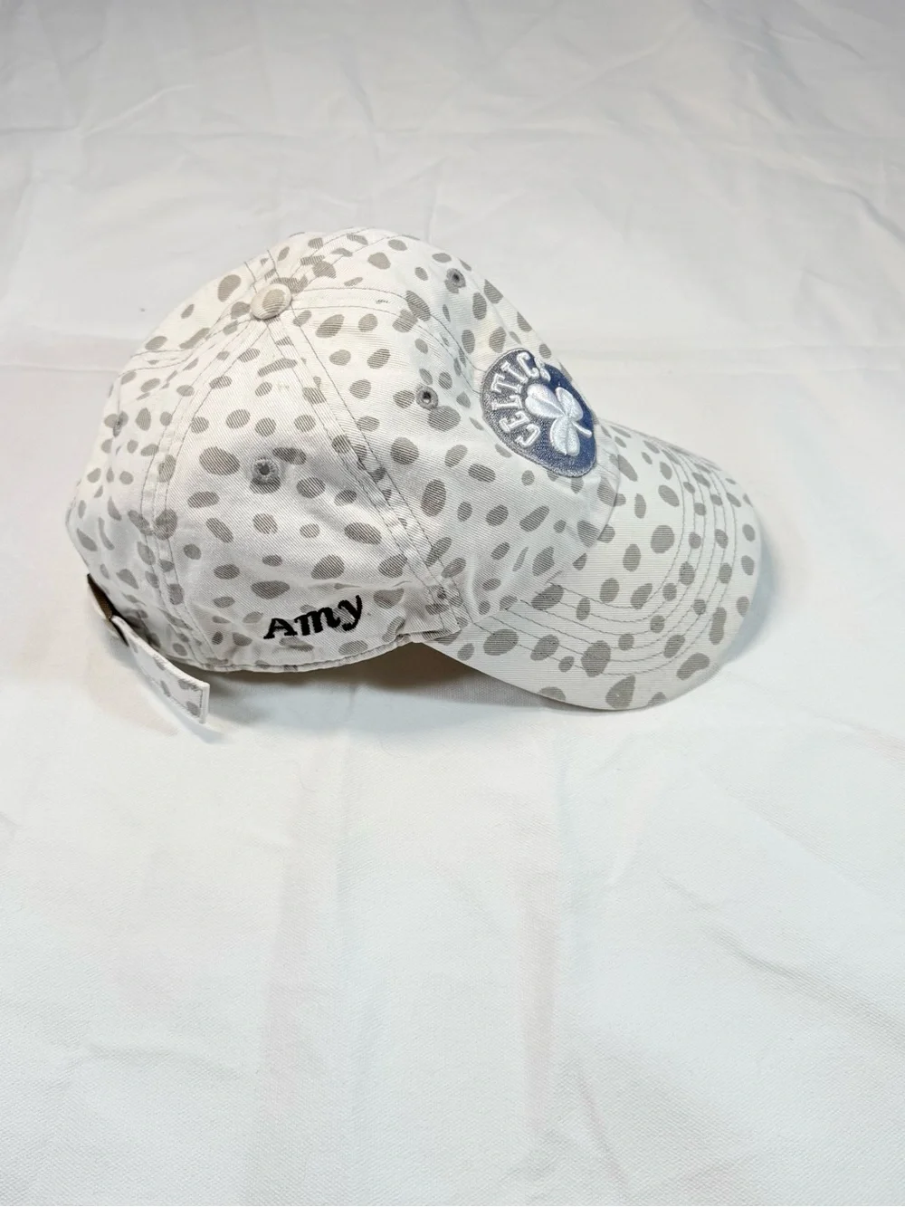 Boston Celtics '47 Brand Women’s Ponytail Hat Snap Back Strap Gray White Polka D